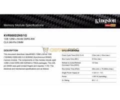 Kingston DDR2 PC2-6400 800MHz 2×1GB (2GB) CL5 KVR800D2N5/1G - Kép 4/4